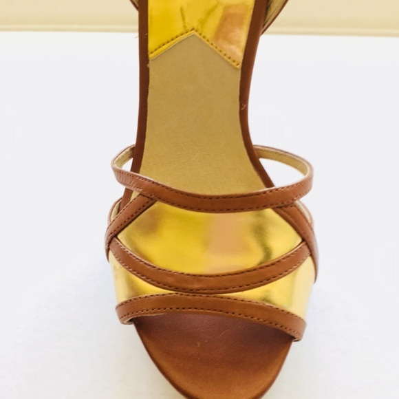 Michael Kors Strappy Heels, Brown and Gold, Sz 7 - Picture 4 of 8